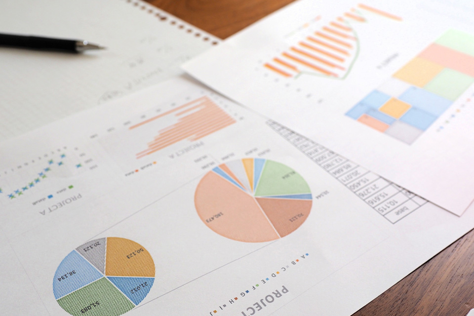 株式会社SORAQがレポートと円グラフでウェブマーケティングの運用改善を説明している